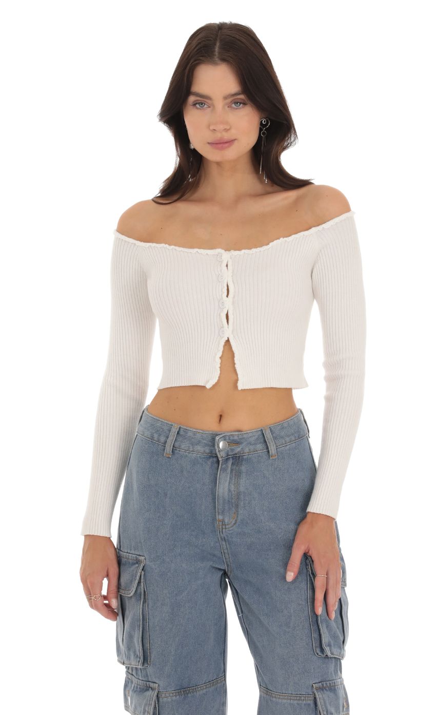 Picture Knit Off Shoulder Top in Ivory. Source: https://media-img.lucyinthesky.com/data/Sep23/850xAUTO/bc4bb746-b777-4b6a-af34-b7e4911a06f4.jpg