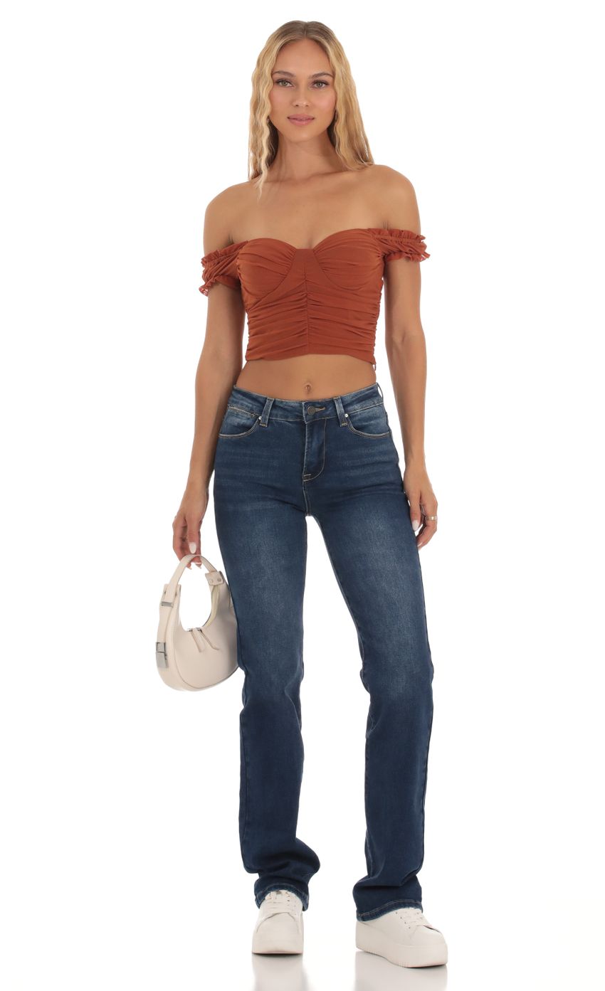 Picture Mesh Off Shoulder Top in Rust. Source: https://media-img.lucyinthesky.com/data/Sep23/850xAUTO/c03be4b8-6b26-4e4b-9d64-60054b1285a2.jpg