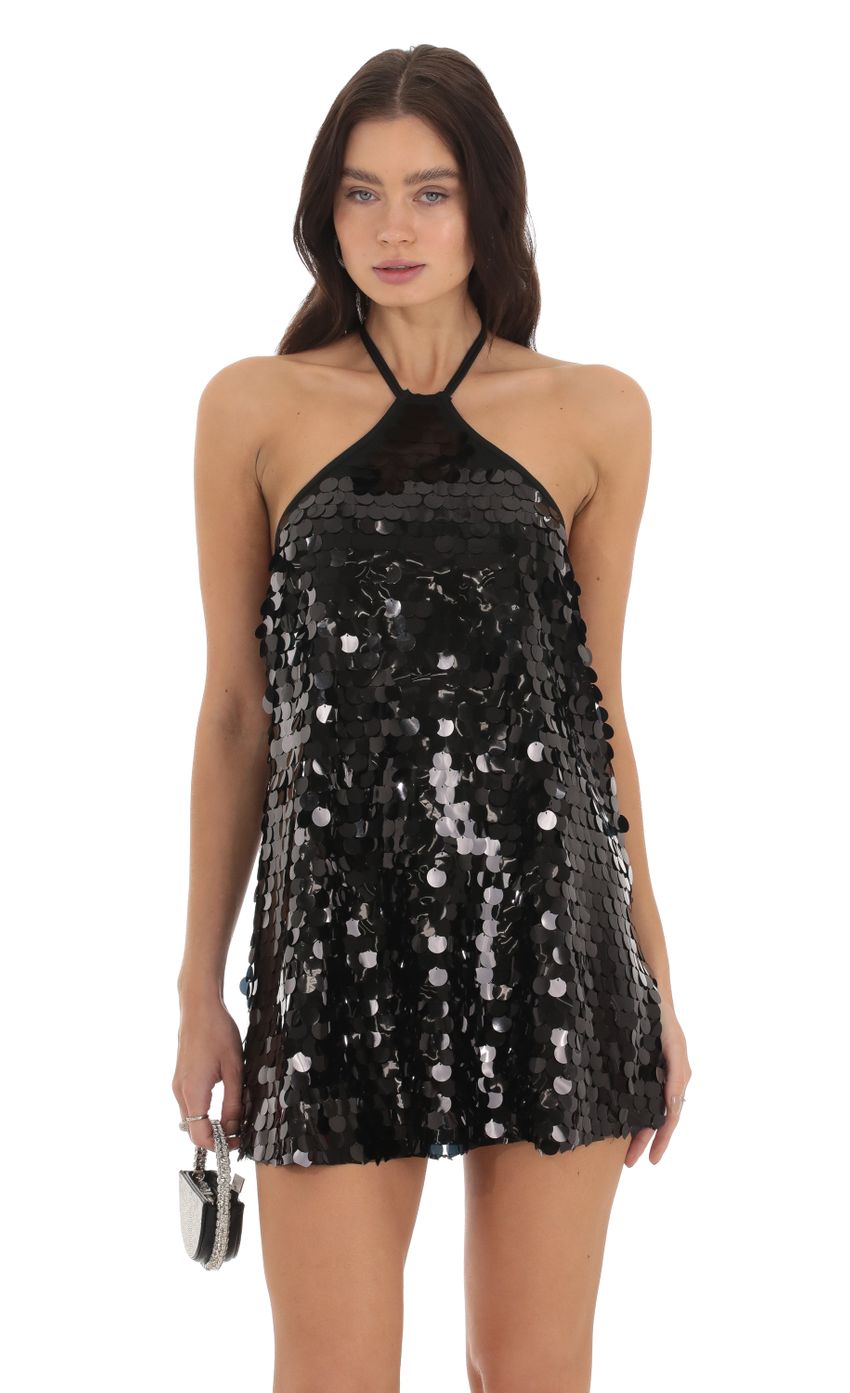 Picture Maya Sequin Halter Dress in Black. Source: https://media-img.lucyinthesky.com/data/Sep23/850xAUTO/c31336e9-5338-451d-a9f5-4d3561473969.jpg