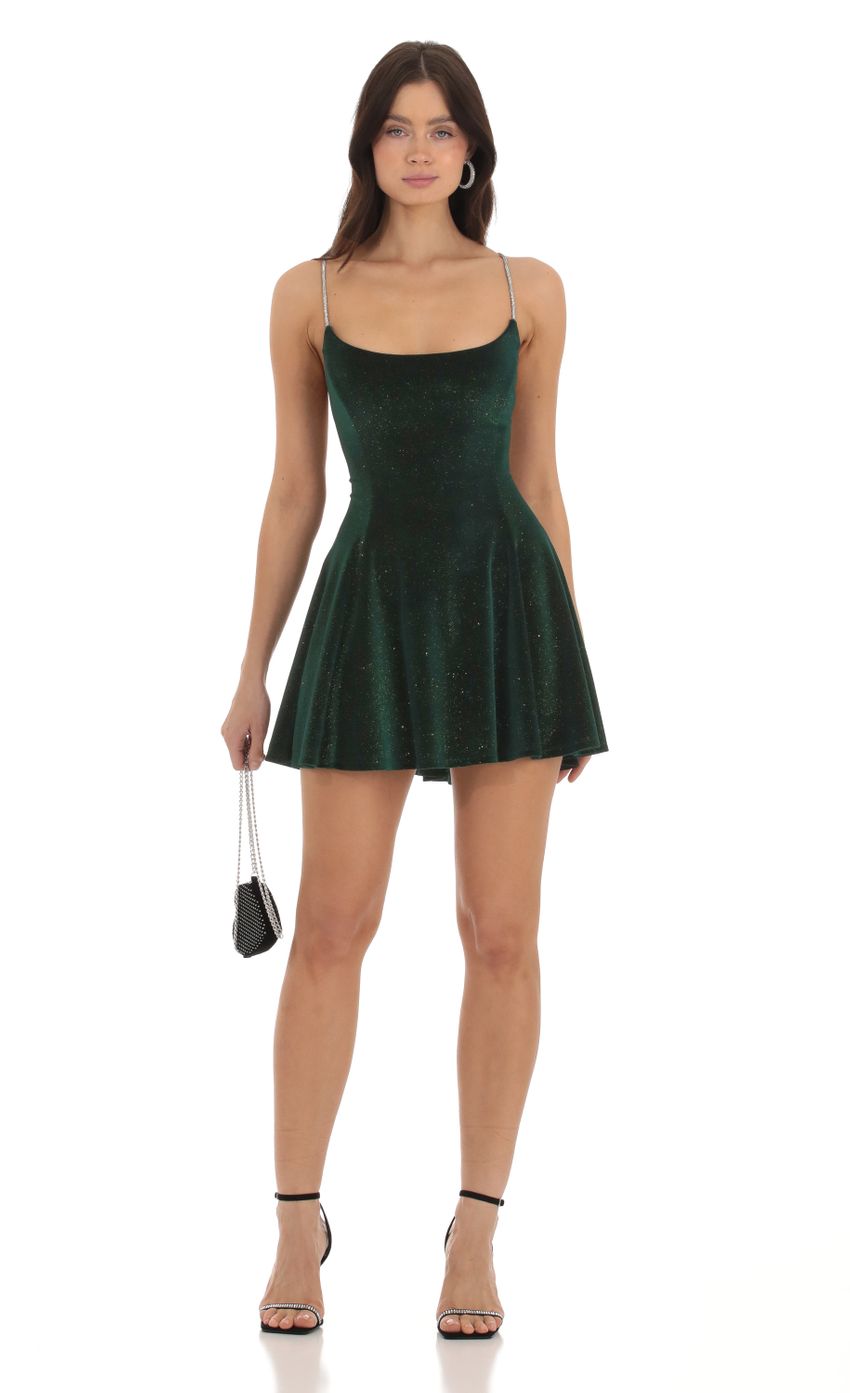 Picture Velvet Shimmer A-Line Dress in Green. Source: https://media-img.lucyinthesky.com/data/Sep23/850xAUTO/cc8da76a-7de7-4e0b-9f51-98759e6e75ab.jpg
