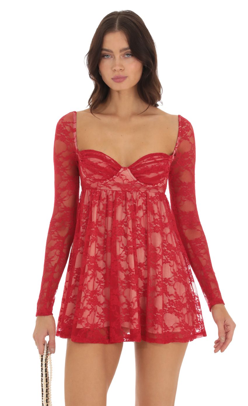 Product image for Lace Babydoll Dress in Red