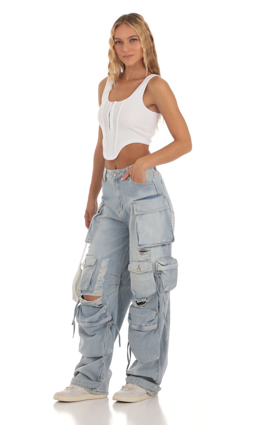 Picture Nakiyah Distressed Cargo Denim Jeans. Source: https://media-img.lucyinthesky.com/data/Sep23/850xAUTO/d02b4003-d51e-433e-80a3-7c5118e4a776.jpg