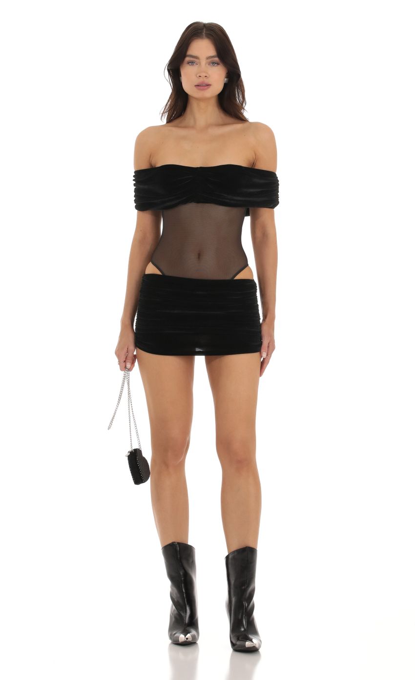 Picture Velvet Off Shoulder Two Piece Set in Black. Source: https://media-img.lucyinthesky.com/data/Sep23/850xAUTO/d30551ad-f366-4e99-aa35-1884537996b5.jpg