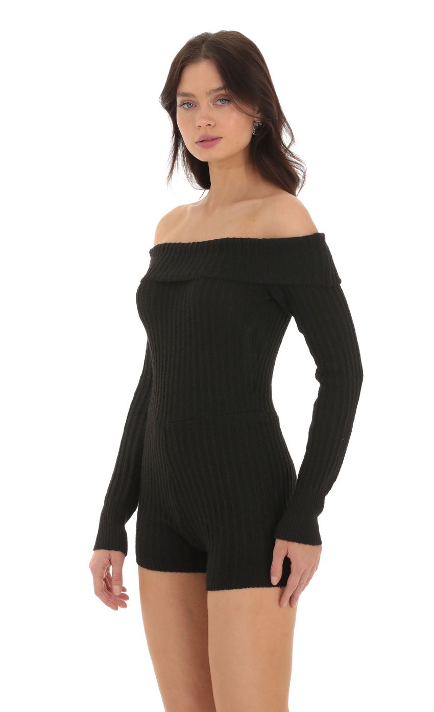 Picture Off Shoulder Knit Romper in Black. Source: https://media-img.lucyinthesky.com/data/Sep23/850xAUTO/d5e1d272-53b6-40e7-a217-cc4752b1faf1.jpg