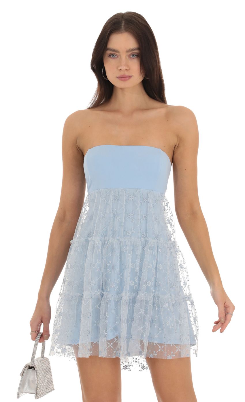 Picture Shimmer Floral Babydoll Dress in Blue. Source: https://media-img.lucyinthesky.com/data/Sep23/850xAUTO/de948916-8b87-4776-897f-e5acdfcc8b4e.jpg