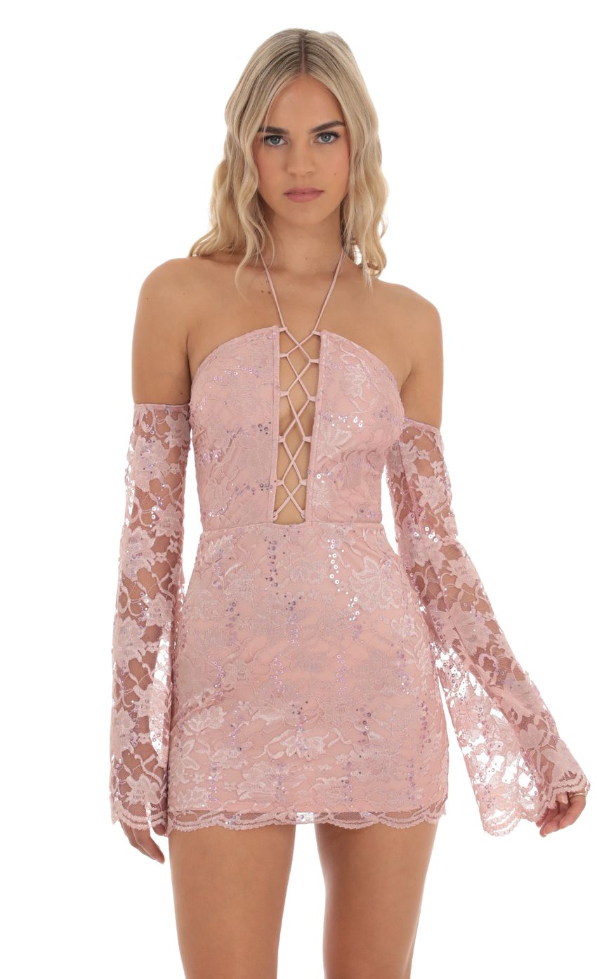 Picture Lace Sequin Off Shoulder Dress in Dusty Rose. Source: https://media-img.lucyinthesky.com/data/Sep23/850xAUTO/deead52b-3940-442a-8537-19076749073d.jpg