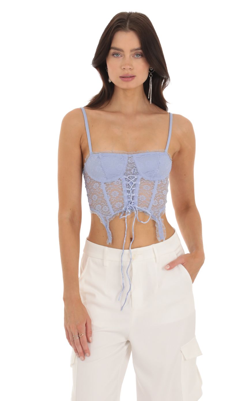 Product image for Ayden Lace Corset Bralette in Powder Blue