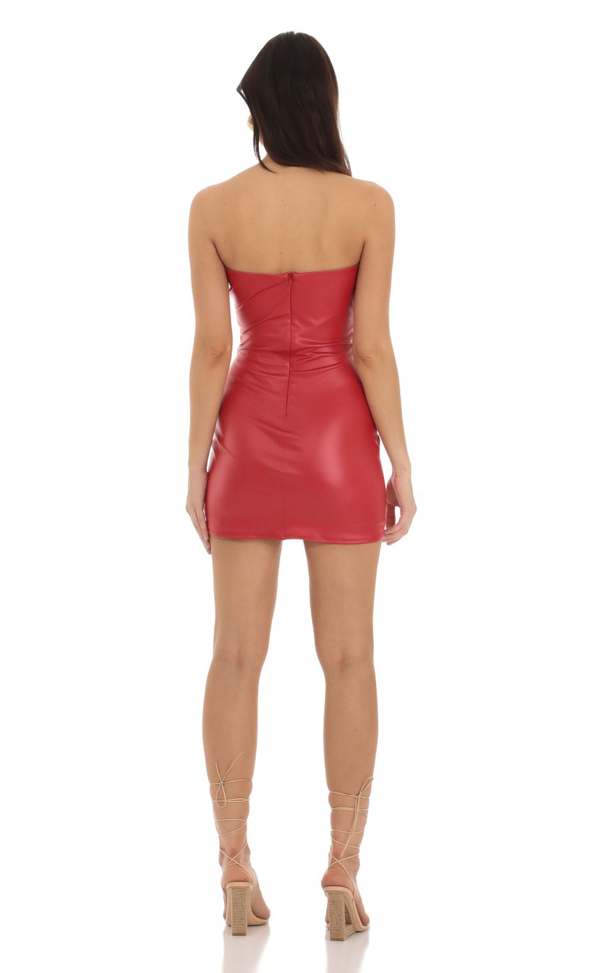 Picture Pleather Twist Strapless Dress in Red. Source: https://media-img.lucyinthesky.com/data/Sep23/850xAUTO/efed5084-7e59-4cfb-aba8-ce460b247b83.jpg