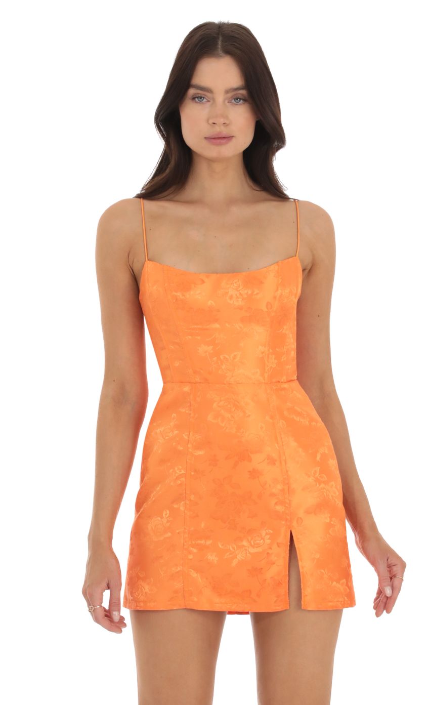Picture Jacquard Corset Dress in Orange. Source: https://media-img.lucyinthesky.com/data/Sep23/850xAUTO/fb3abac1-db31-4e26-a7ff-73f7dd6e5db0.jpg