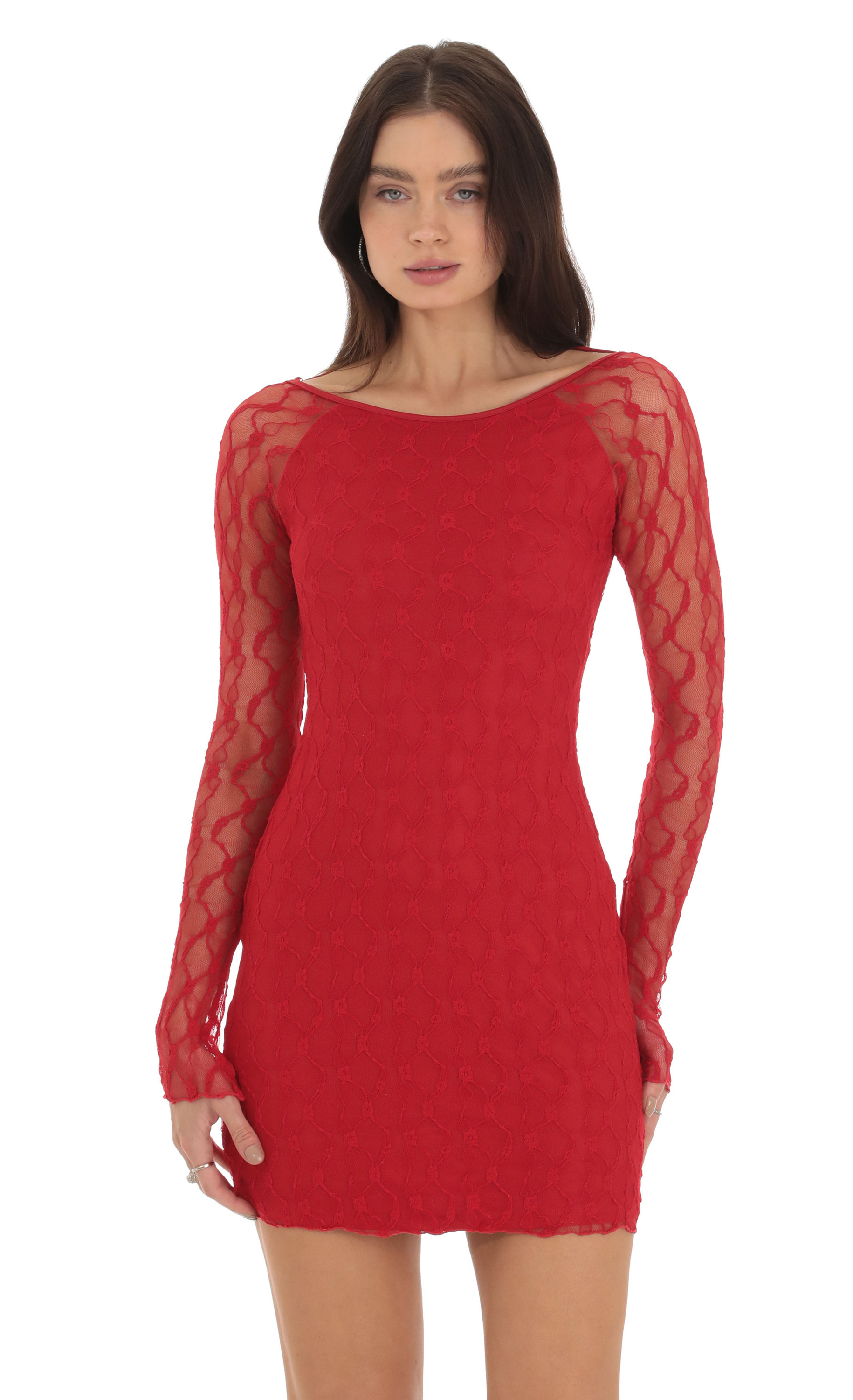 Lace Open Back Bodycon Dress in Red