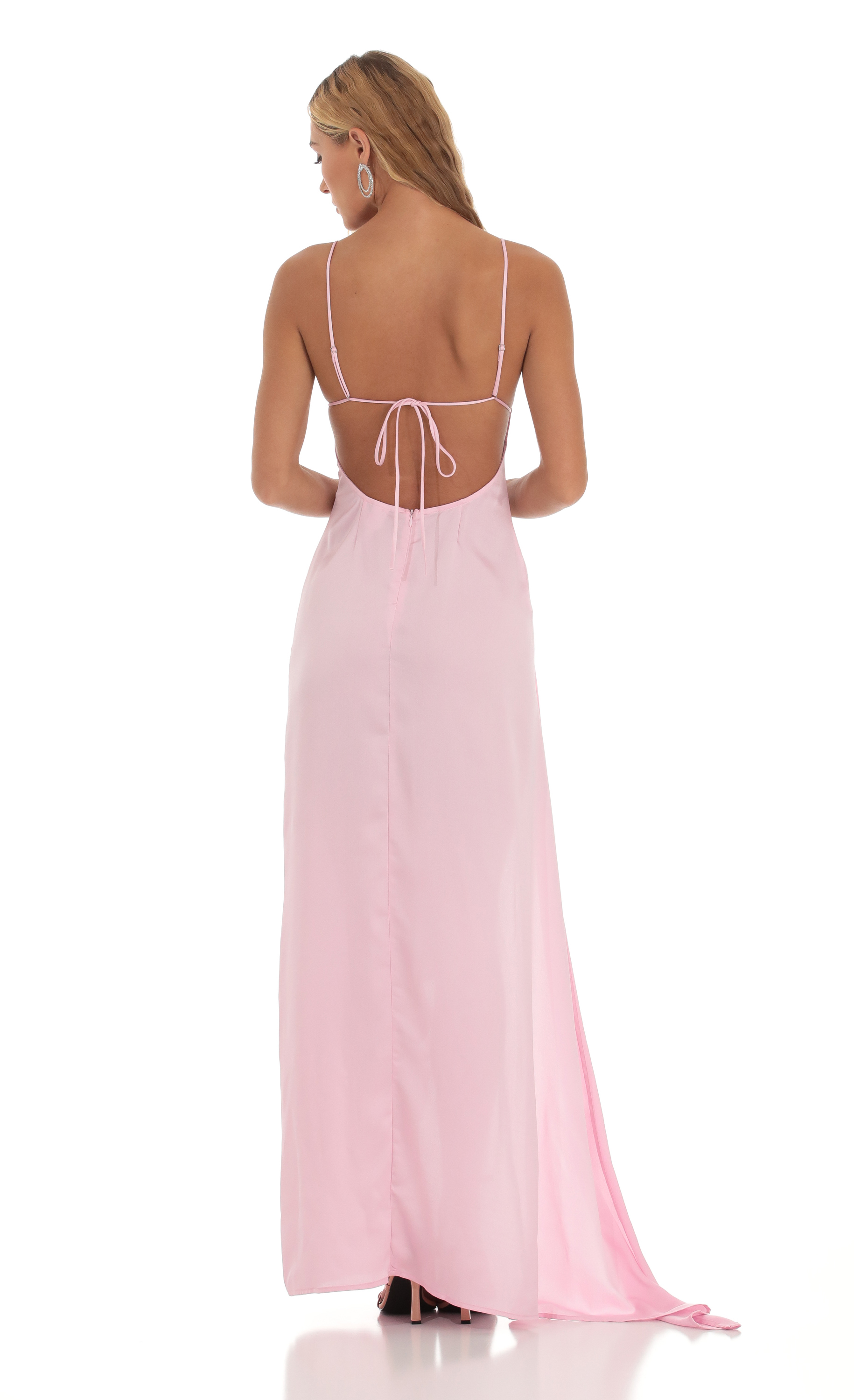 Satin Ruffle Maxi Dress in Pink | LUCY IN THE SKY