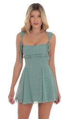 Picture Dotted Shimmer Cap Sleeve Dress in Sage. Source: https://media-img.lucyinthesky.com/data/Sep24/150xAUTO/03778c49-69f4-4dab-8911-3c0509559de6.jpg