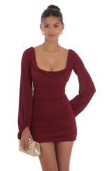 Picture Ruched Cowl Neck Dress in Burgundy. Source: https://media-img.lucyinthesky.com/data/Sep24/150xAUTO/3e79fb1c-cf51-4775-b007-05eaf637a345.jpg