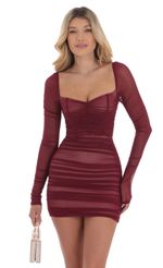 Picture Mesh Long Sleeve Bodycon Dress in Maroon. Source: https://media-img.lucyinthesky.com/data/Sep24/150xAUTO/3ee627ac-53b3-4981-9194-18d8818505fa.jpg