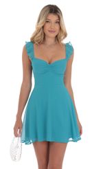 Picture Ruffle Strap A-Line Dress in Aqua Blue. Source: https://media-img.lucyinthesky.com/data/Sep24/150xAUTO/51735659-3aca-477f-98a3-d8e58329988c.jpg