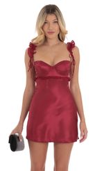 Picture Satin Ruffle Strap Dress in Maroon. Source: https://media-img.lucyinthesky.com/data/Sep24/150xAUTO/5b821c3c-0b8e-4ce3-87af-bbb39438280f.jpg