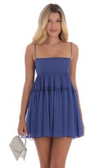 Picture Shimmer Babydoll Dress in Blue. Source: https://media-img.lucyinthesky.com/data/Sep24/150xAUTO/730bff8f-a08a-4b9e-8cfb-3794426d6d19.jpg