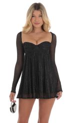 Picture Shimmer Mesh Babydoll Dress in Black. Source: https://media-img.lucyinthesky.com/data/Sep24/150xAUTO/8e76a155-7f31-48ed-a66c-beddc9c0c175.jpg