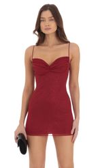 Picture Shimmer Ruched Bust Dress in Maroon. Source: https://media-img.lucyinthesky.com/data/Sep24/150xAUTO/a400486f-0c83-4f6e-ae52-37a5763884af.jpg