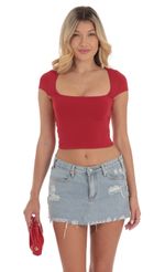 Picture Short Sleeve Crop Top in Red. Source: https://media-img.lucyinthesky.com/data/Sep24/150xAUTO/ada4310d-795f-4b35-ac9c-3e08450a2127.jpg