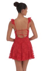 Picture Floral Lace Fit and Flare Dress in Red. Source: https://media-img.lucyinthesky.com/data/Sep24/150xAUTO/bd2bffda-f577-4496-a0a9-36c34704feb9.jpg