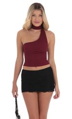 Picture Scarf Halter Top in Maroon. Source: https://media-img.lucyinthesky.com/data/Sep24/150xAUTO/c1676d80-7e01-4374-8324-6e94d7636895.jpg