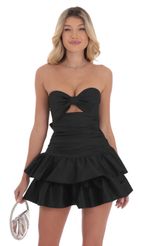 Picture Strapless Cutout Ruffle Dress in Black. Source: https://media-img.lucyinthesky.com/data/Sep24/150xAUTO/c51994f1-d25e-4f5d-a07f-9ece2540221d.jpg