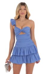 Picture One Shoulder Cutout Dress in Blue. Source: https://media-img.lucyinthesky.com/data/Sep24/150xAUTO/d8f07351-fb5b-4080-a2fa-9b8468c241f1.jpg