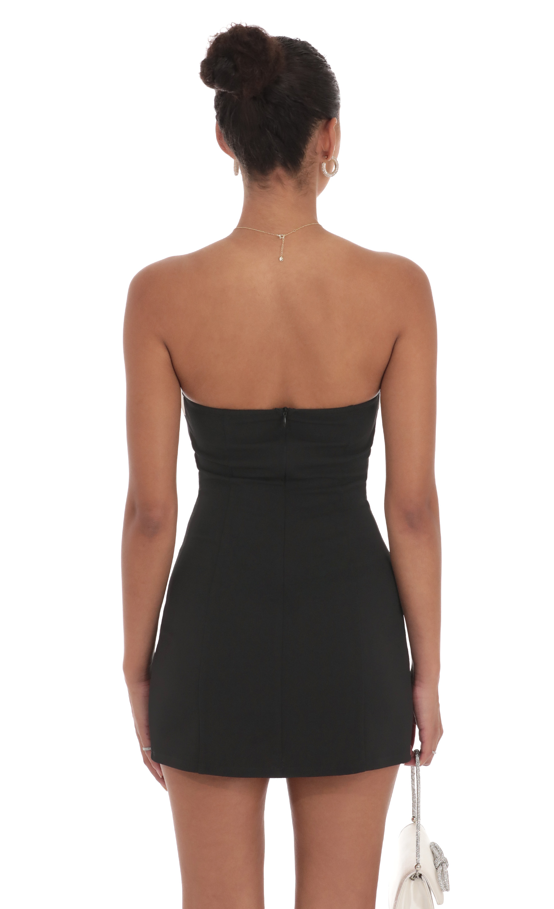 White Trim Strapless Dress in Black