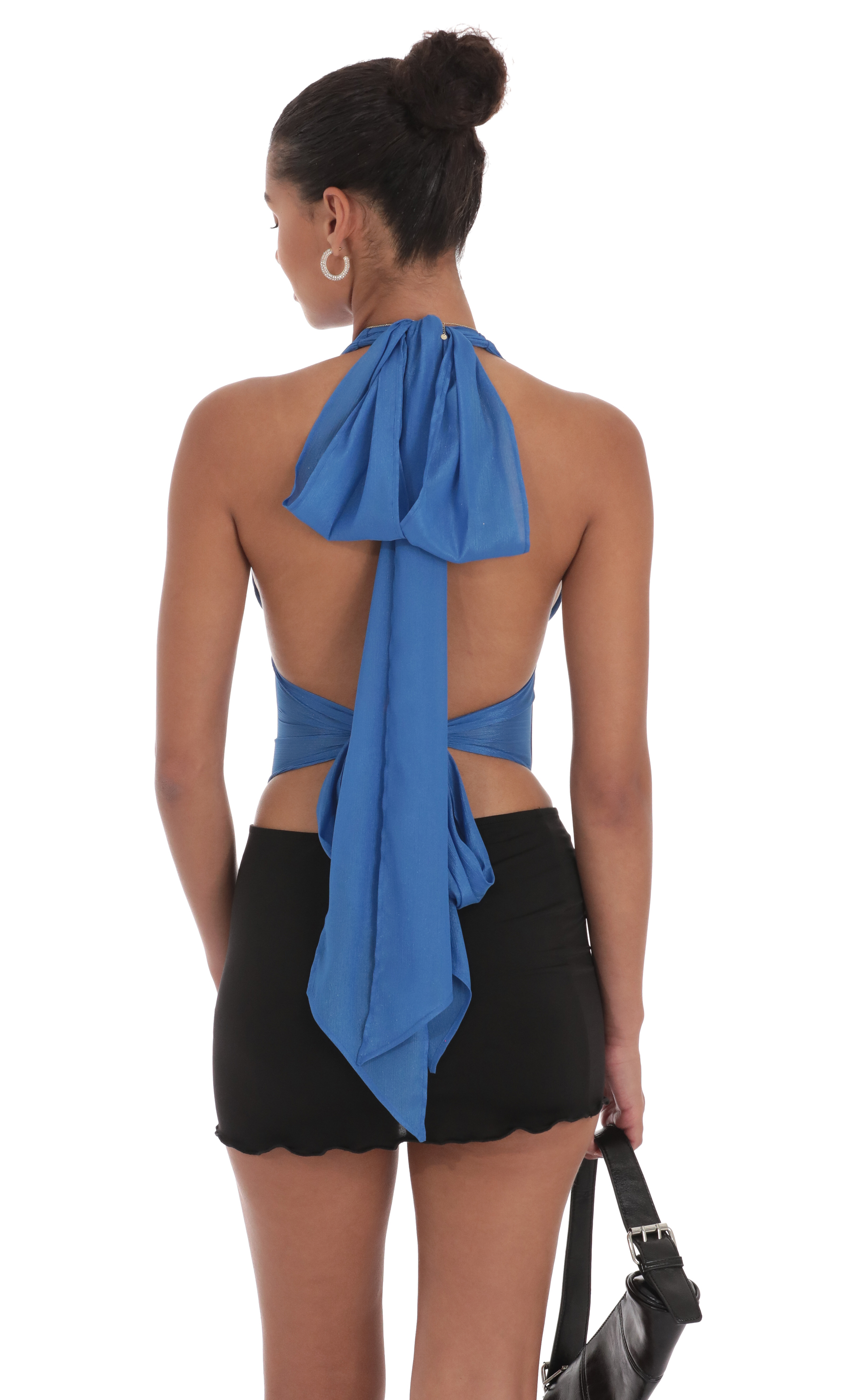 Shimmer Chiffon Halter Top in Blue