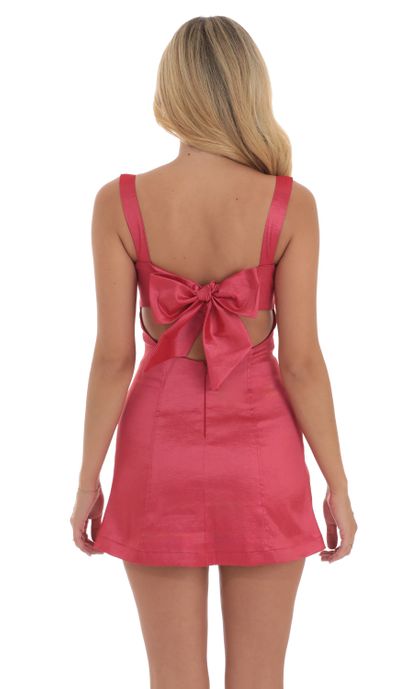 Metallic Back Bow Bodycon Dress in Red | LUCY IN THE SKY