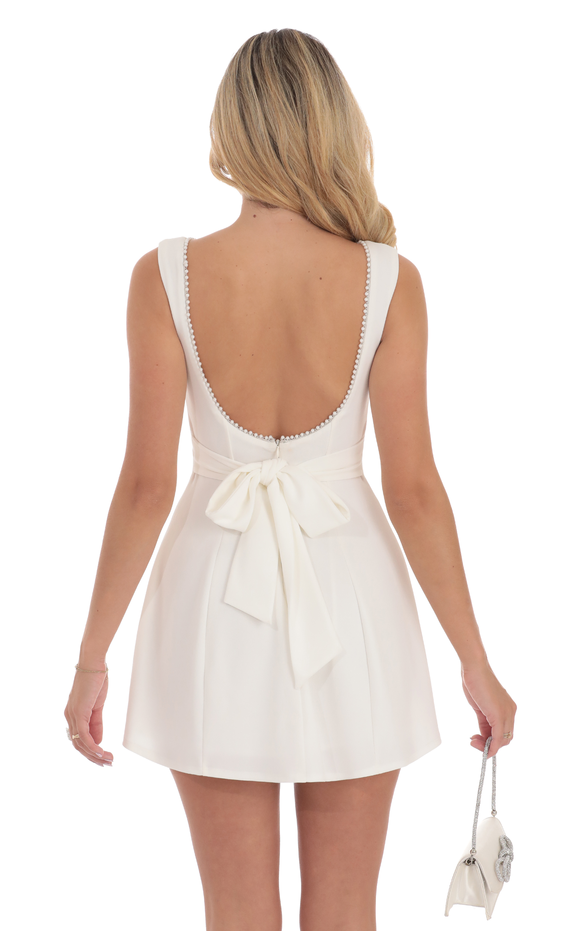 Pearl Open Back A-line Dress in White