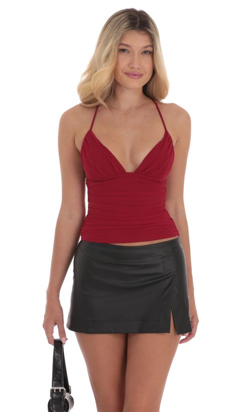 Side Slit Mini Skirt in Red | LUCY IN THE SKY