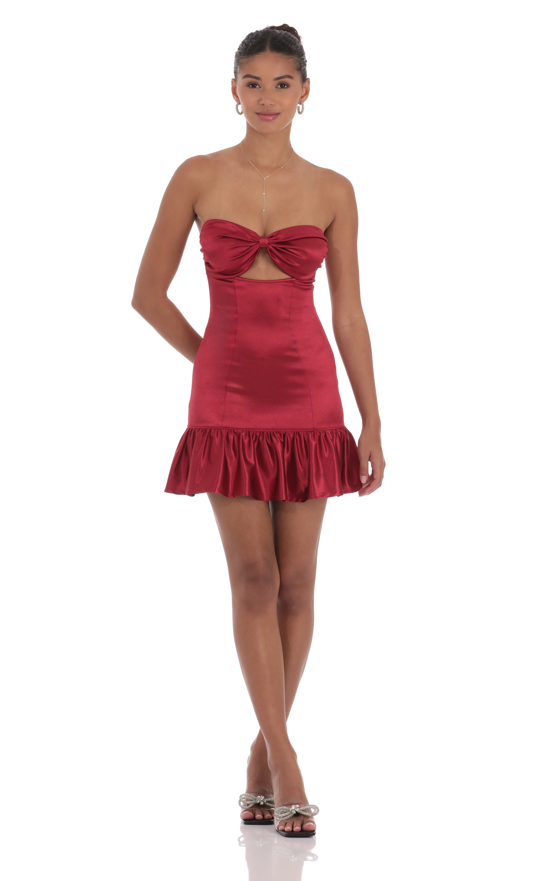 Cutout Satin Starpless Dress in Maroon