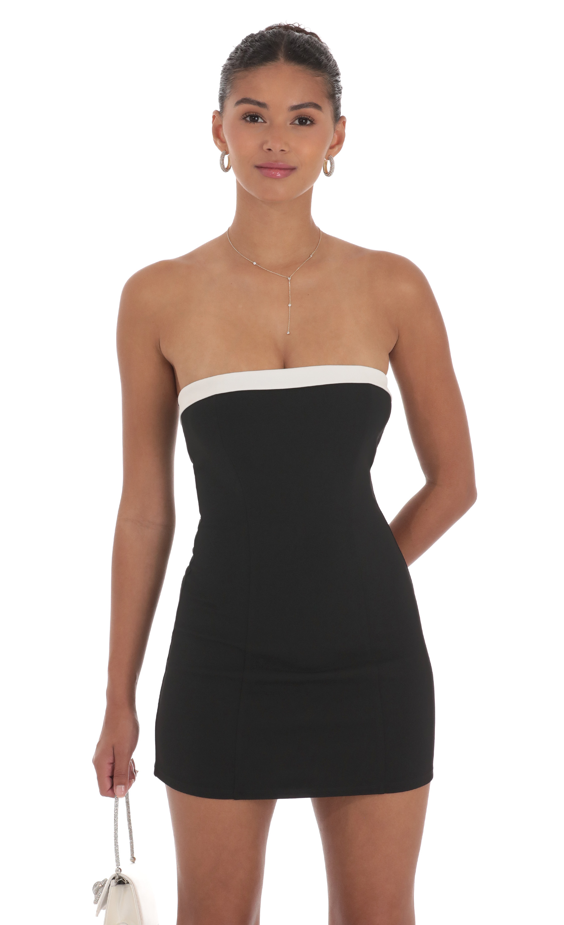 White Trim Strapless Dress in Black White Trim Strapless Dress in Black