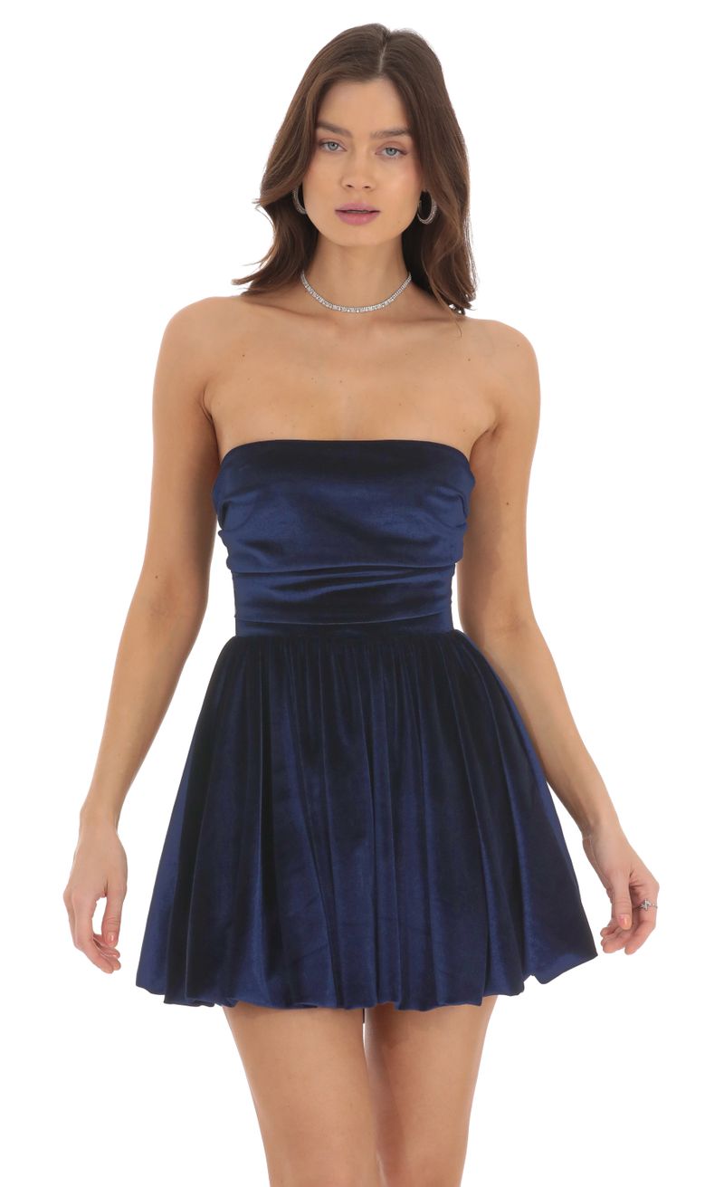 Velvet Strapless Bubble Dress in navy | LUCY IN THE SKY