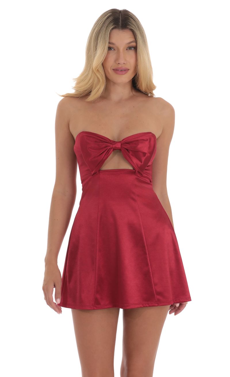 Satin Bow Cutout Strapless Dress in Red | LUCY IN THE SKY