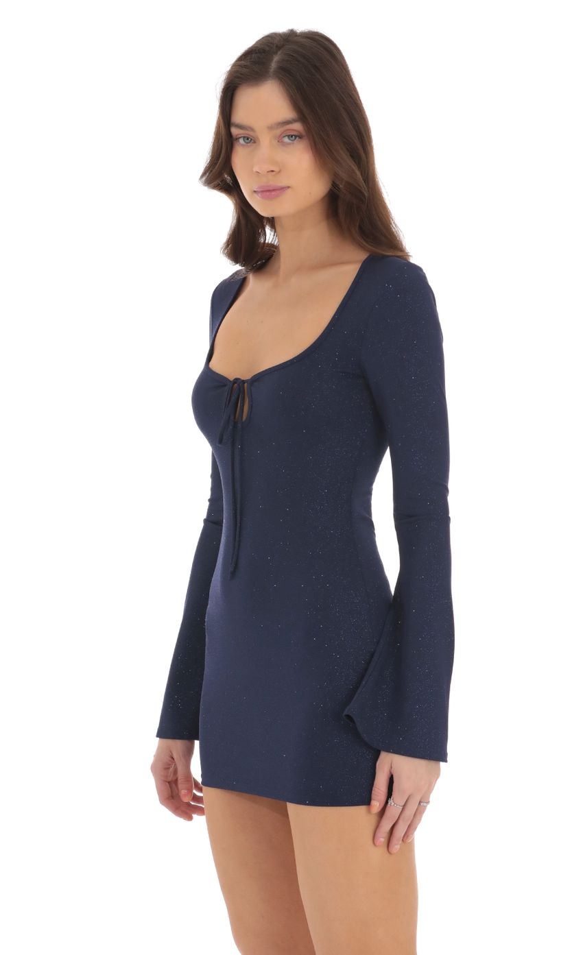 Picture Glitter Flare Sleeve Bodycon Dress in Navy. Source: https://media-img.lucyinthesky.com/data/Sep24/850xAUTO/2f8e6229-93c3-4650-9946-6958254cdd5e.jpg