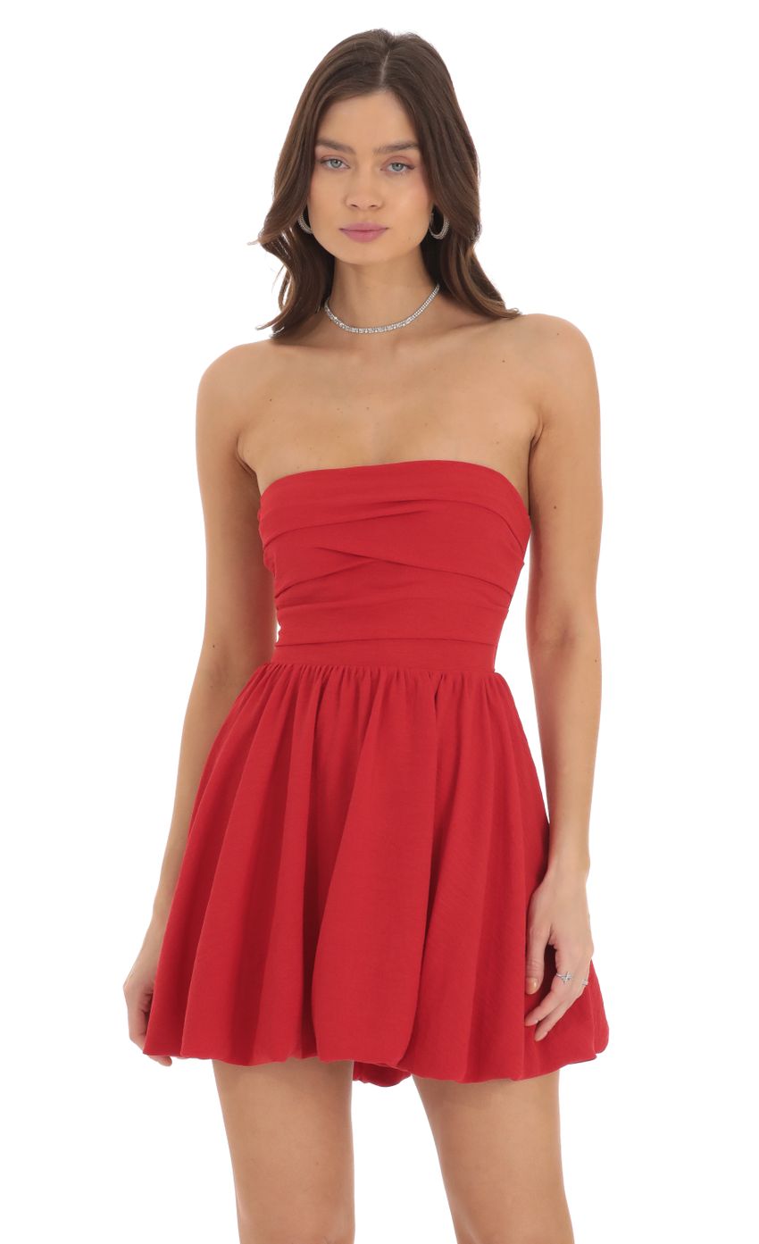 Picture Strapless Bubble Dress in Red. Source: https://media-img.lucyinthesky.com/data/Sep24/850xAUTO/3dccd228-74ce-4cc5-877b-5cb32e1362fd.jpg