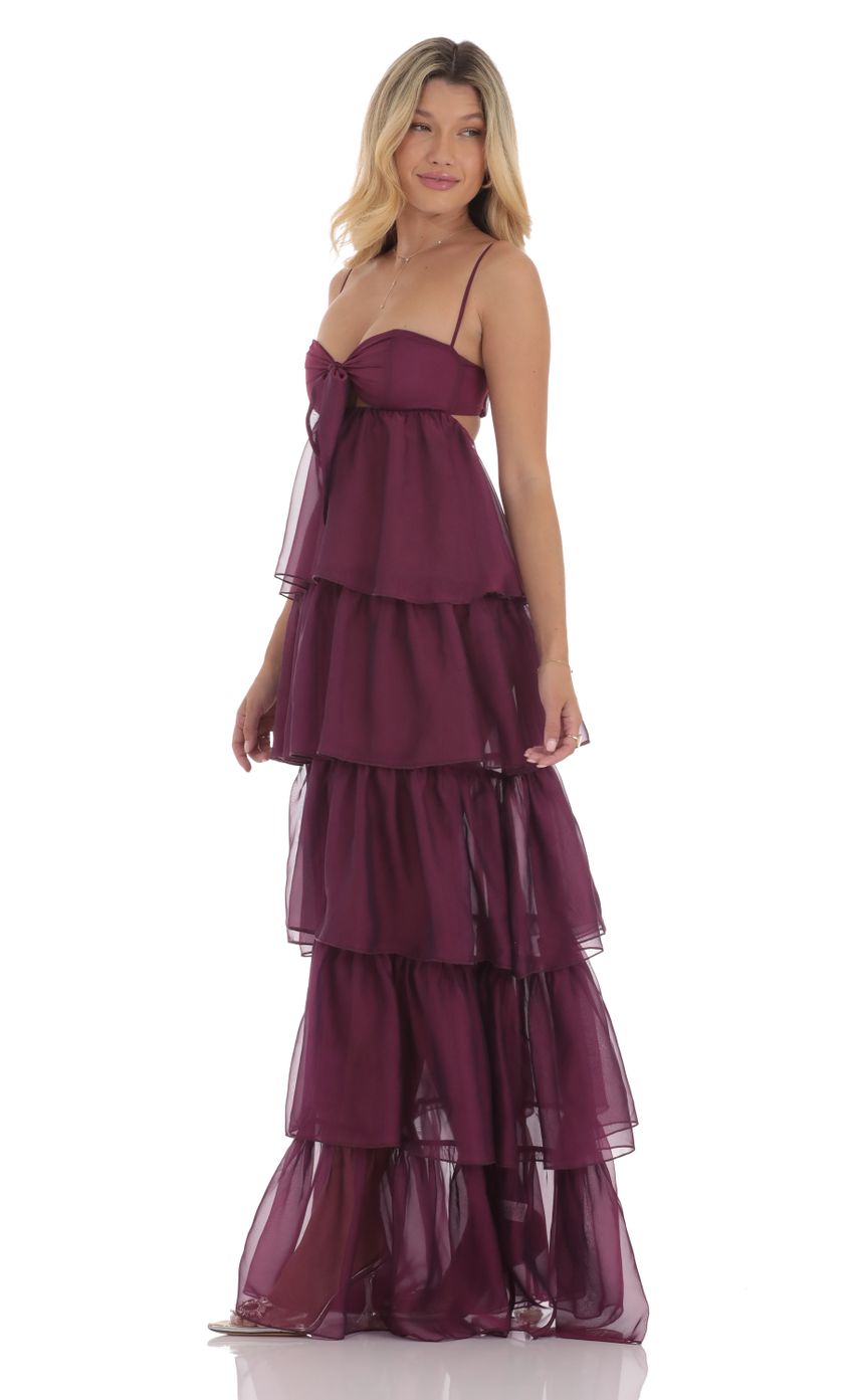 Picture Chiffon Front Tie Ruffle Dress in Plum. Source: https://media-img.lucyinthesky.com/data/Sep24/850xAUTO/43d3c77e-4610-49b9-9702-3289d8401a16.jpg