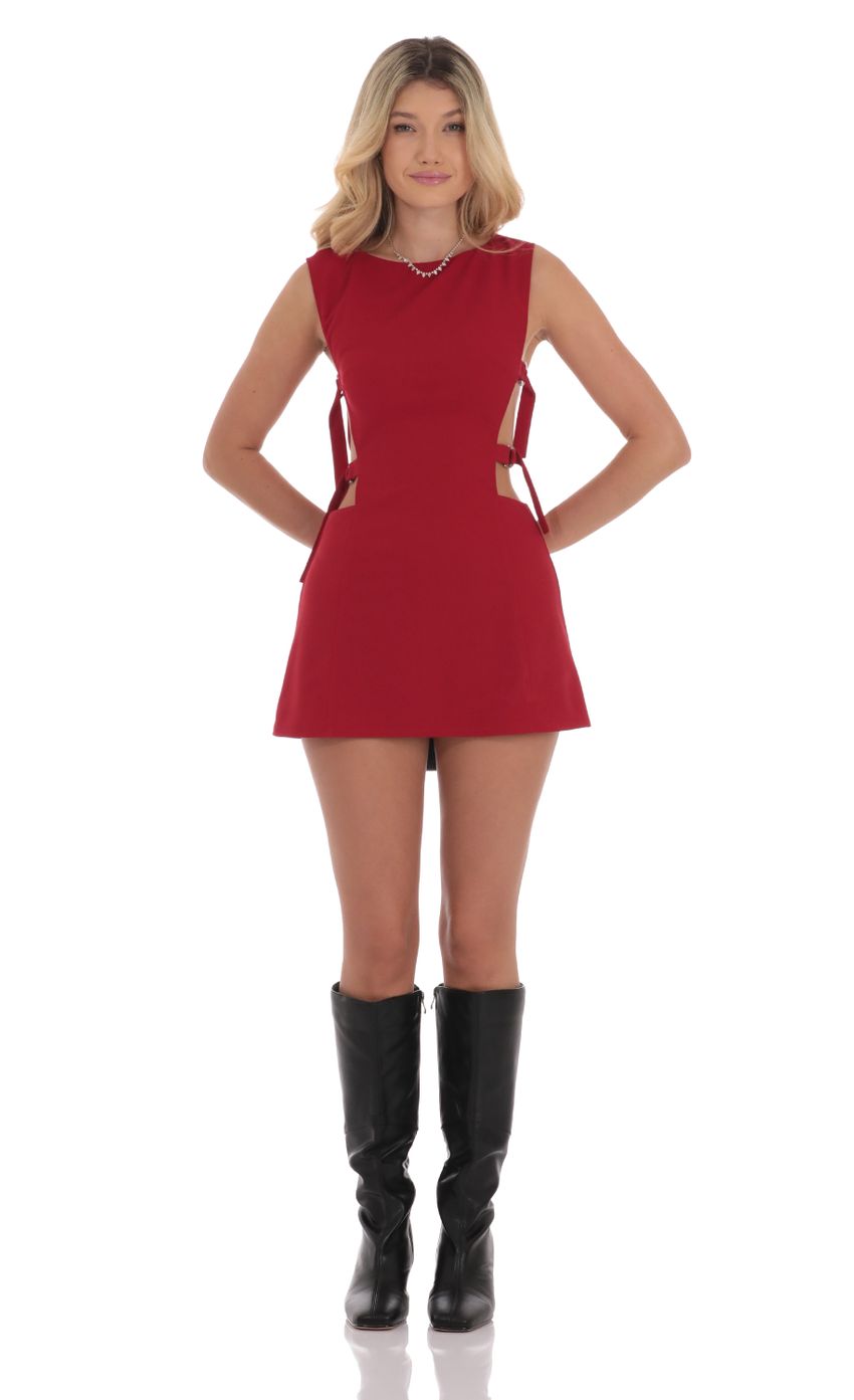 Picture Buckle Cutout Dress in Red. Source: https://media-img.lucyinthesky.com/data/Sep24/850xAUTO/4f2c5e6a-25c3-4e1c-bb40-4a37971d66ae.jpg