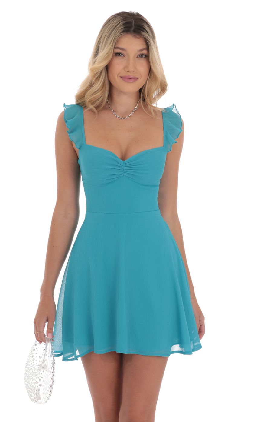 Picture Ruffle Strap A-Line Dress in Aqua Blue. Source: https://media-img.lucyinthesky.com/data/Sep24/850xAUTO/51735659-3aca-477f-98a3-d8e58329988c.jpg