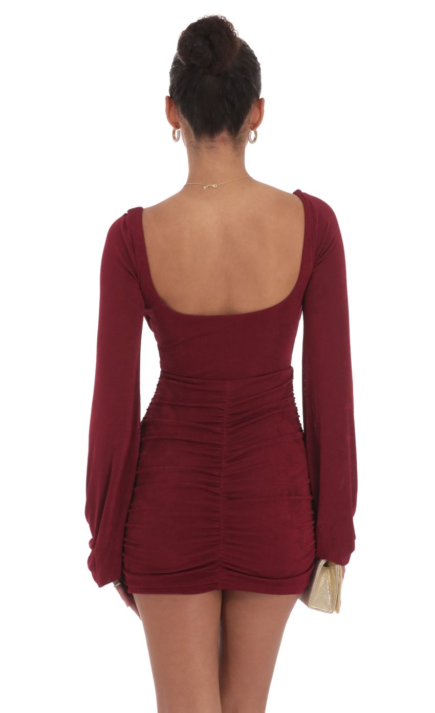 Picture Ruched Cowl Neck Dress in Burgundy. Source: https://media-img.lucyinthesky.com/data/Sep24/850xAUTO/5f609bb0-601d-4bfb-82ad-ca426b97cce7.jpg