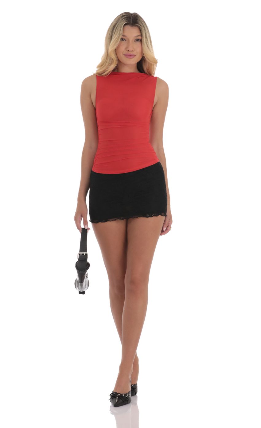 Picture Mesh Ruched Top in Red. Source: https://media-img.lucyinthesky.com/data/Sep24/850xAUTO/7391674e-4930-4d8a-a318-6823bc98c89a.jpg