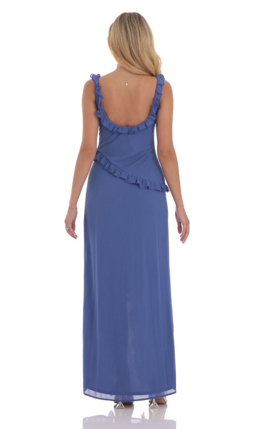 Picture Chiffon Ruffle Dress in Slate Blue. Source: https://media-img.lucyinthesky.com/data/Sep24/850xAUTO/7713ca43-82a1-429c-b310-cd226adbd268.jpg