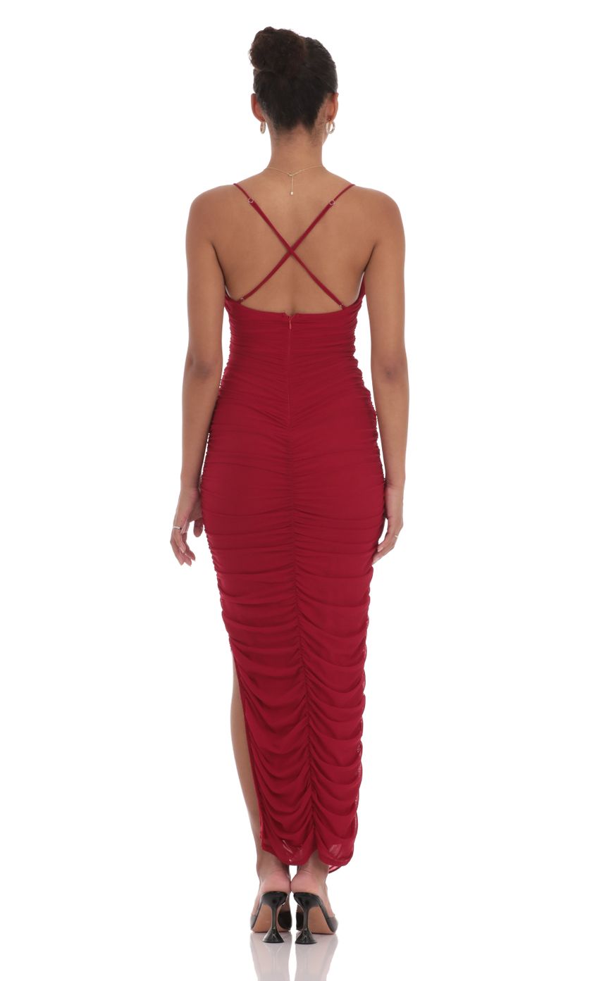 Picture Mesh Ruched Bodycon Maxi Dress in Red. Source: https://media-img.lucyinthesky.com/data/Sep24/850xAUTO/788da2e9-4ad0-47f8-95b6-cc880c6e7cab.jpg