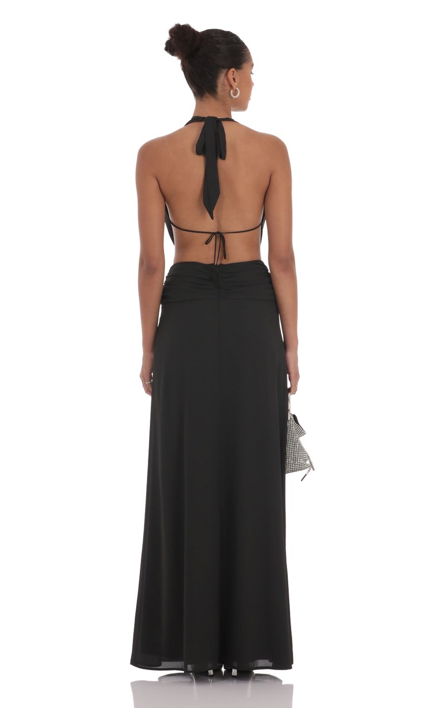 Picture Draped Halter Maxi Dress in Black. Source: https://media-img.lucyinthesky.com/data/Sep24/850xAUTO/80c88326-a628-4b95-888e-e5ccdbd25f46.jpg