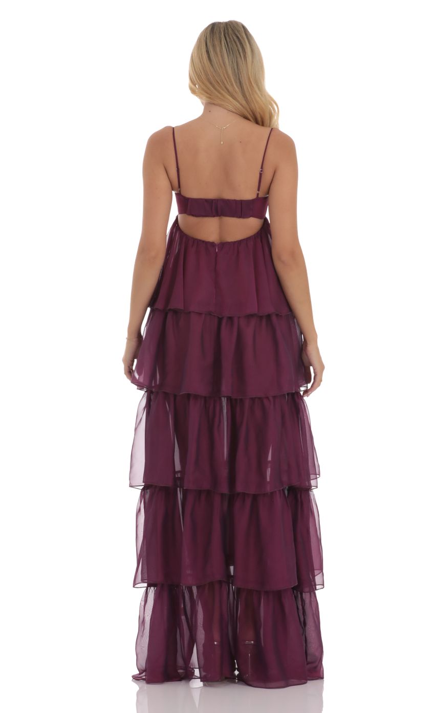 Picture Chiffon Front Tie Ruffle Dress in Plum. Source: https://media-img.lucyinthesky.com/data/Sep24/850xAUTO/8db8fcf0-7088-471d-9856-2432003cb8f7.jpg