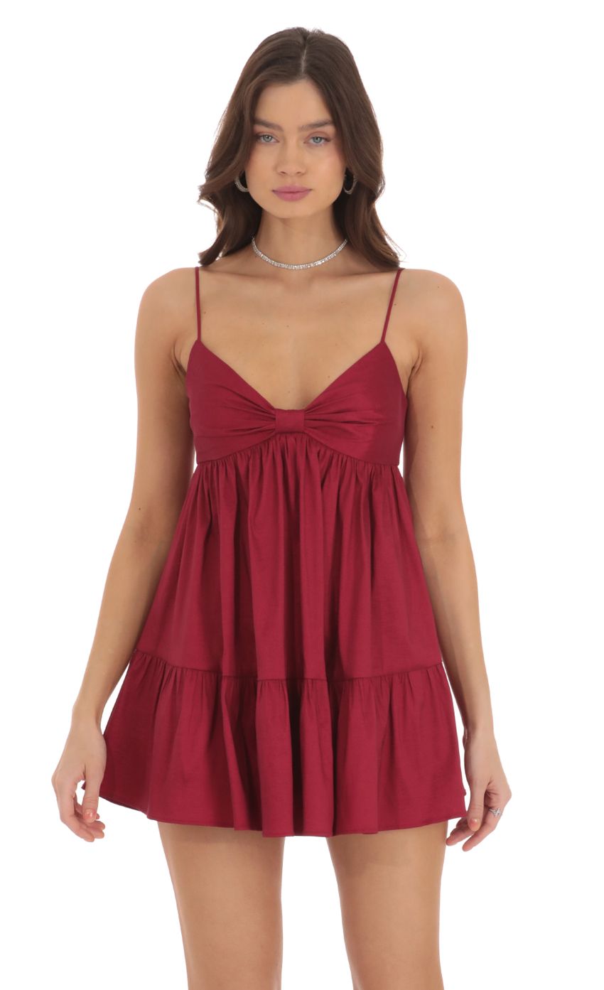 Picture Bow Babydoll Dress in Maroon. Source: https://media-img.lucyinthesky.com/data/Sep24/850xAUTO/9861fffe-66a1-4625-b1e2-f13e4f3aacca.jpg