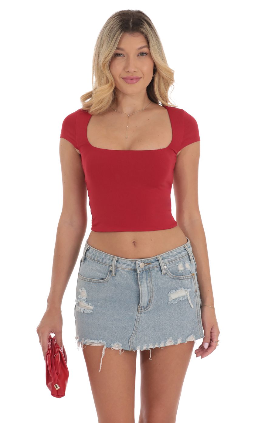 Picture Short Sleeve Crop Top in Red. Source: https://media-img.lucyinthesky.com/data/Sep24/850xAUTO/ada4310d-795f-4b35-ac9c-3e08450a2127.jpg